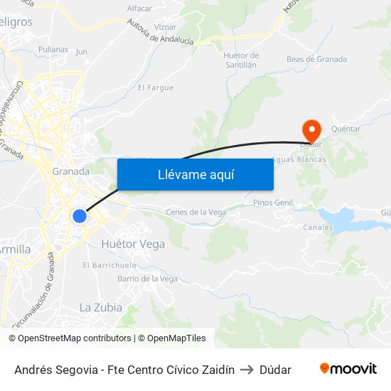 Andrés Segovia - Fte Centro Cívico Zaidín to Dúdar map