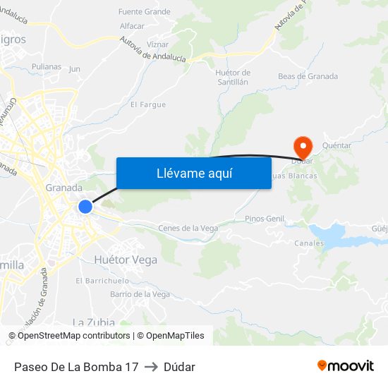 Paseo De La Bomba 17 to Dúdar map