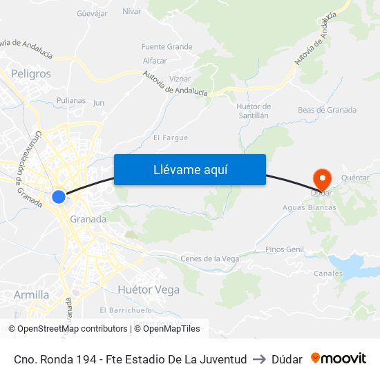 Cno. Ronda 194 - Fte Estadio De La Juventud to Dúdar map