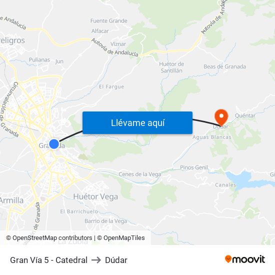 Gran Vía 5 - Catedral to Dúdar map