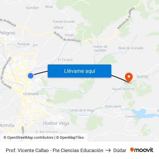 Prof. Vicente Callao - Fte Ciencias Educación to Dúdar map