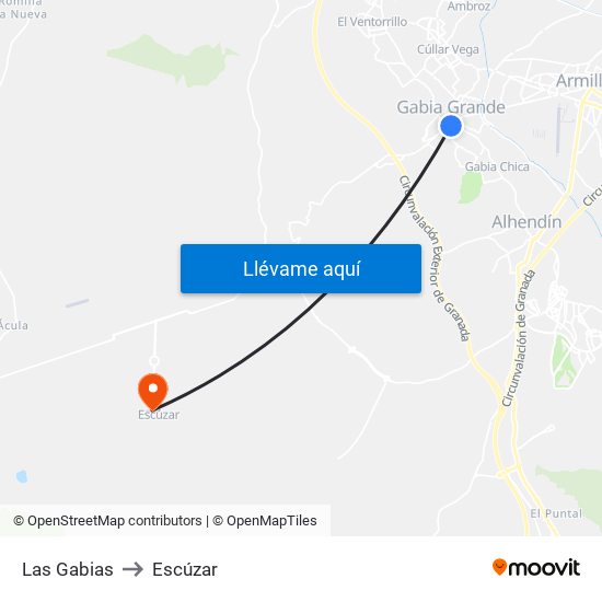 Las Gabias to Escúzar map