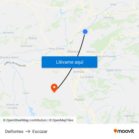 Deifontes to Escúzar map