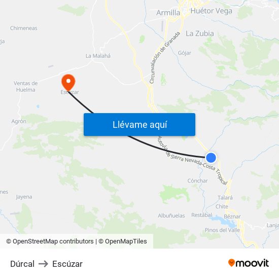 Dúrcal to Escúzar map