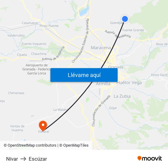 Nívar to Escúzar map