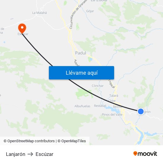Lanjarón to Escúzar map