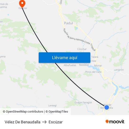 Vélez De Benaudalla to Escúzar map