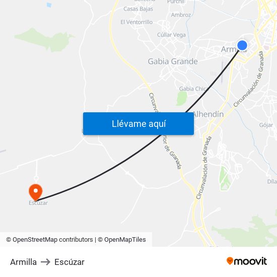 Armilla to Escúzar map