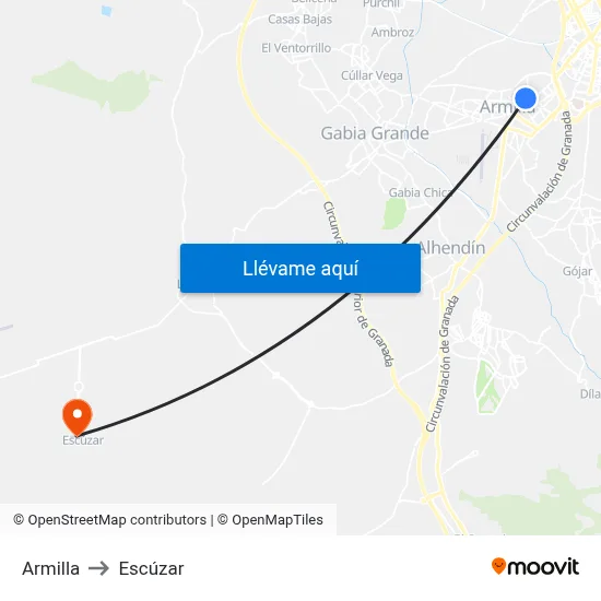 Armilla to Escúzar map