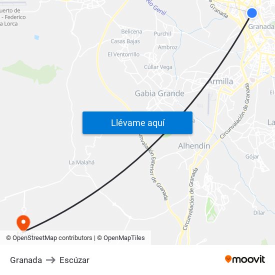 Granada to Escúzar map
