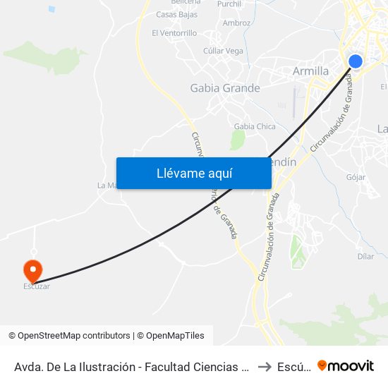 Avda. De La Ilustración - Facultad Ciencias De La Salud to Escúzar map