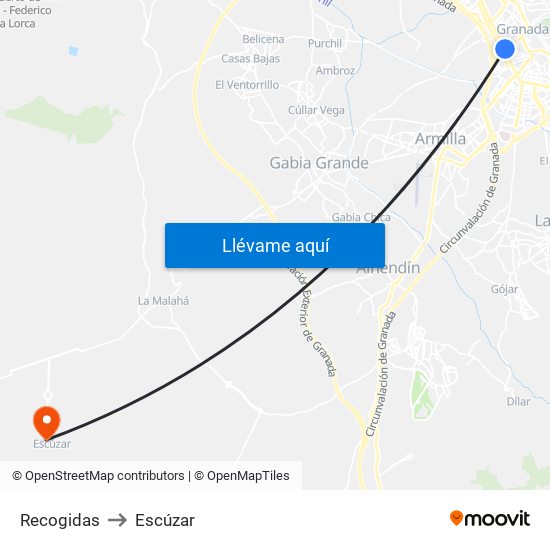 Recogidas to Escúzar map