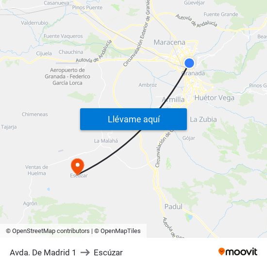 Avda. De Madrid 1 to Escúzar map