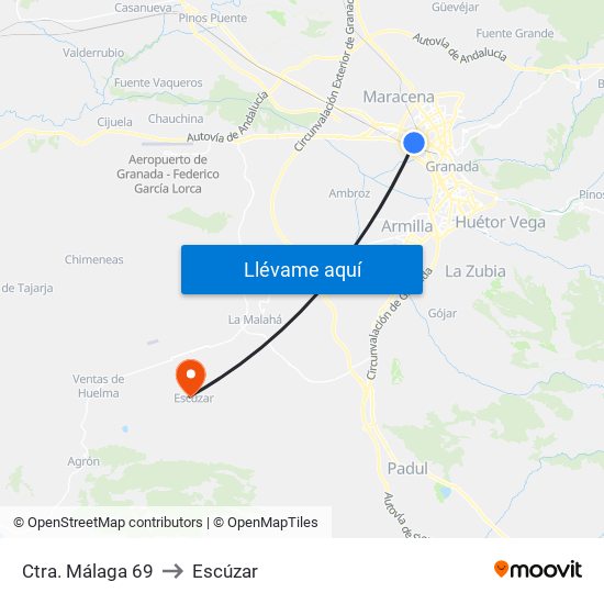 Ctra. Málaga 69 to Escúzar map
