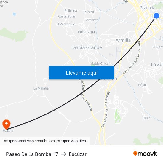 Paseo De La Bomba 17 to Escúzar map