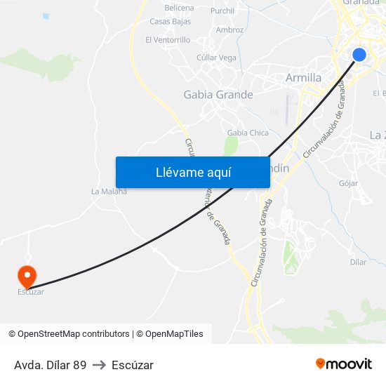Avda. Dílar 89 to Escúzar map