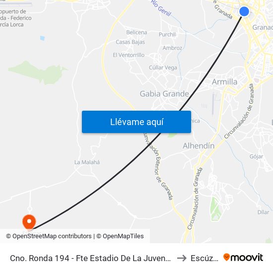 Cno. Ronda 194 - Fte Estadio De La Juventud to Escúzar map