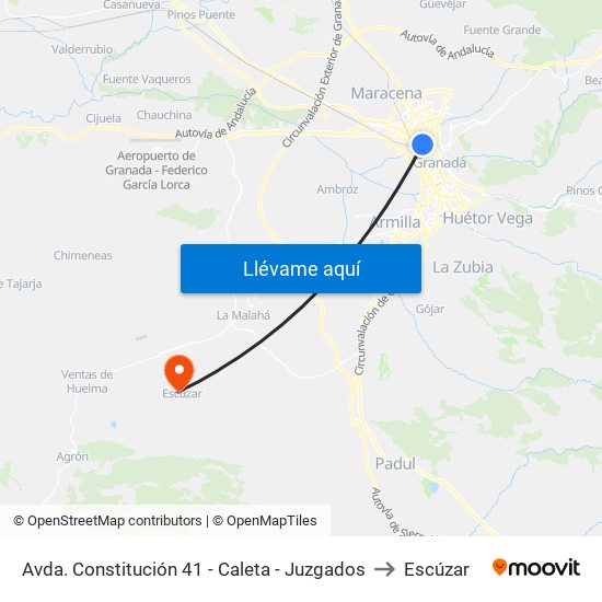 Avda. Constitución 41 - Caleta - Juzgados to Escúzar map