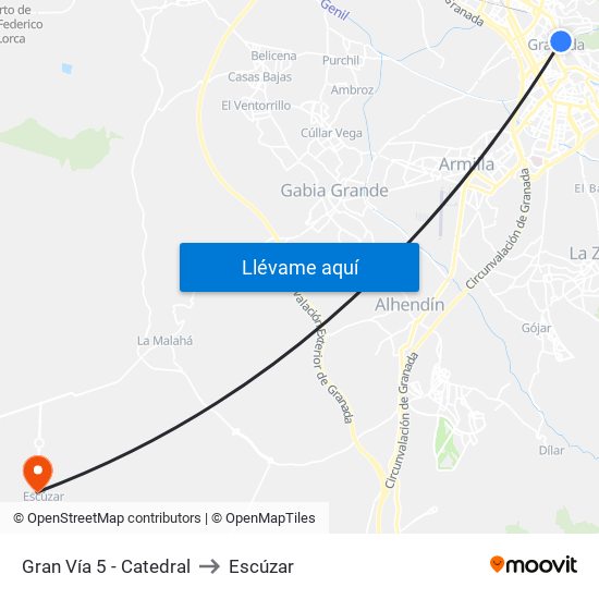 Gran Vía 5 - Catedral to Escúzar map
