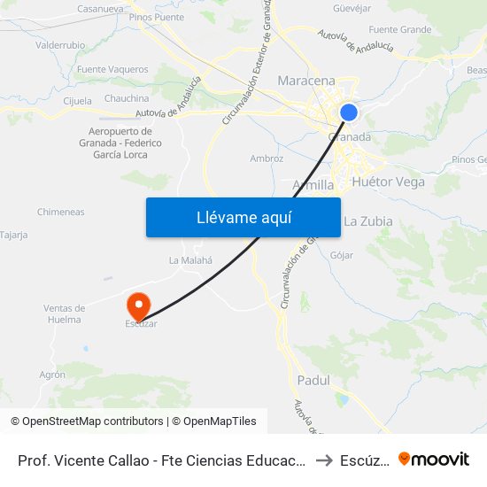 Prof. Vicente Callao - Fte Ciencias Educación to Escúzar map