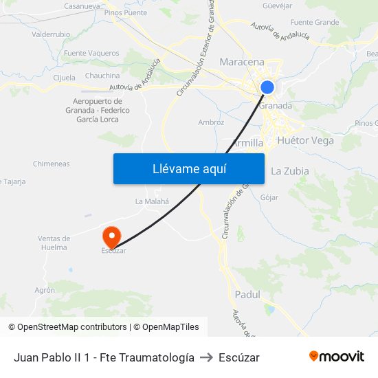 Juan Pablo II 1 - Fte Traumatología to Escúzar map