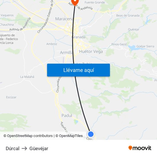 Dúrcal to Güevéjar map