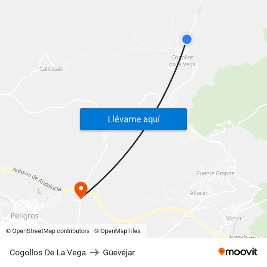 Cogollos De La Vega to Güevéjar map