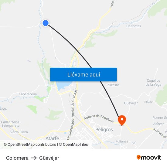Colomera to Güevéjar map