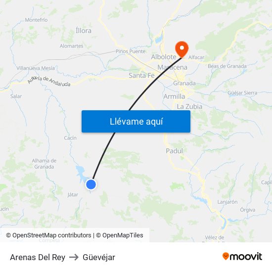Arenas Del Rey to Güevéjar map
