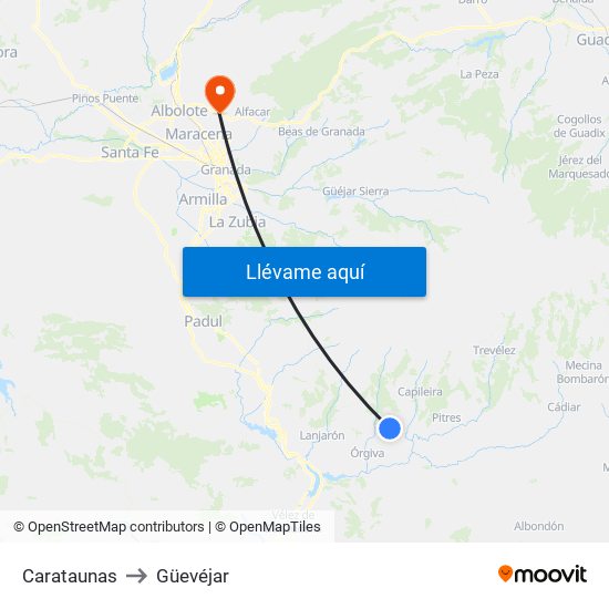 Carataunas to Güevéjar map
