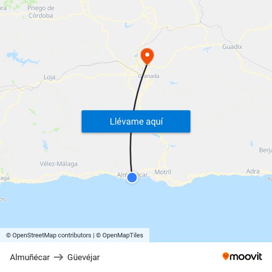 Almuñécar to Güevéjar map