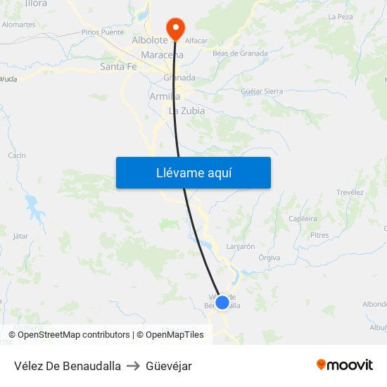 Vélez De Benaudalla to Güevéjar map