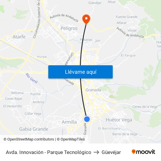 Avda. Innovación - Parque Tecnológico to Güevéjar map