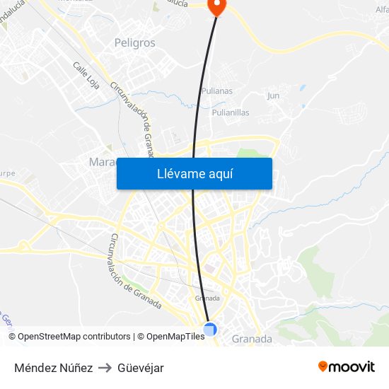 Méndez Núñez to Güevéjar map
