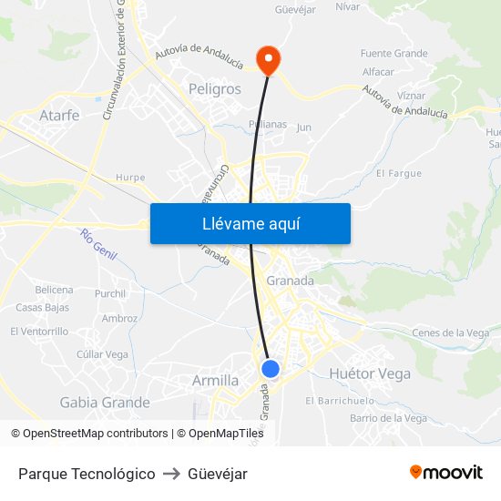 Parque Tecnológico to Güevéjar map