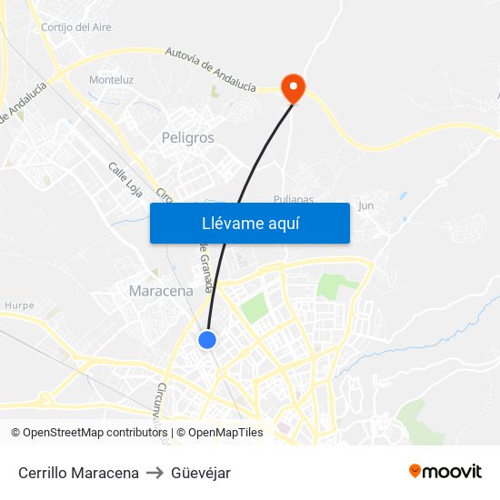 Cerrillo Maracena to Güevéjar map