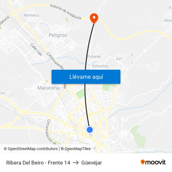 Ribera Del Beiro - Frente 14 to Güevéjar map
