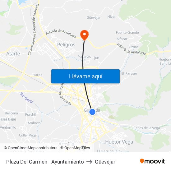 Plaza Del Carmen - Ayuntamiento to Güevéjar map