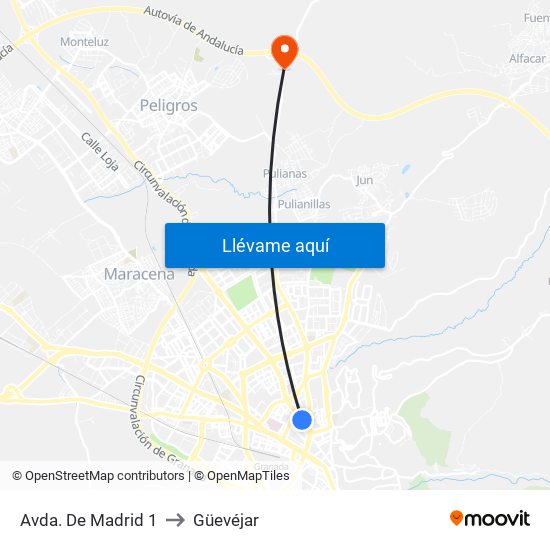 Avda. De Madrid 1 to Güevéjar map