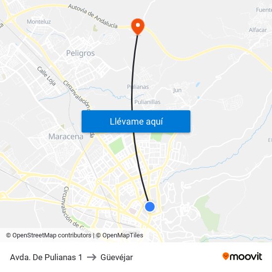 Avda. De Pulianas 1 to Güevéjar map