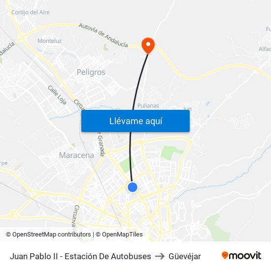 Juan Pablo II - Estación De Autobuses to Güevéjar map