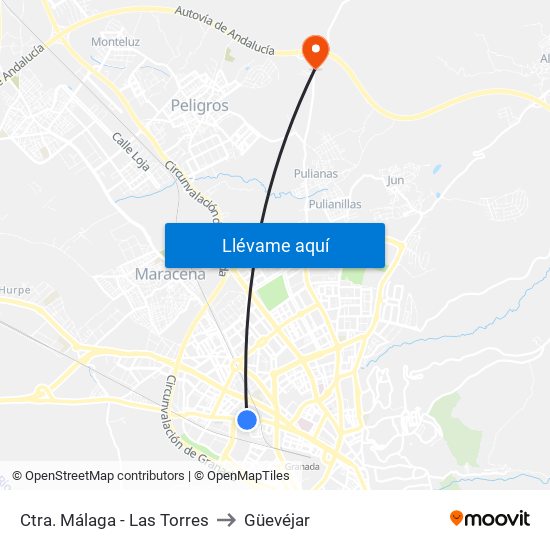 Ctra. Málaga - Las Torres to Güevéjar map