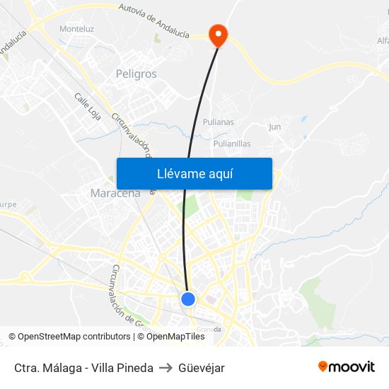 Ctra. Málaga - Villa Pineda to Güevéjar map