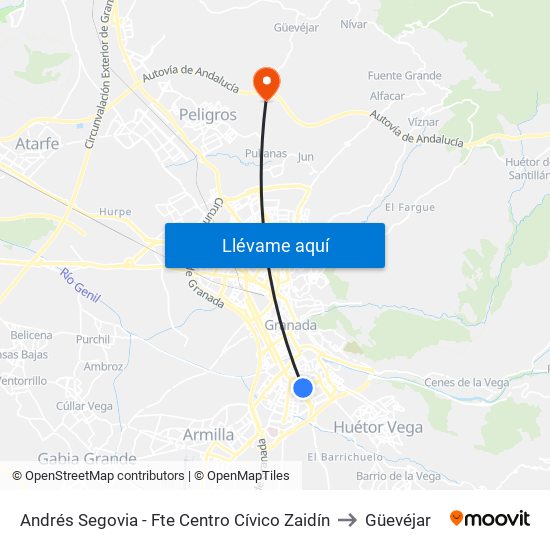 Andrés Segovia - Fte Centro Cívico Zaidín to Güevéjar map