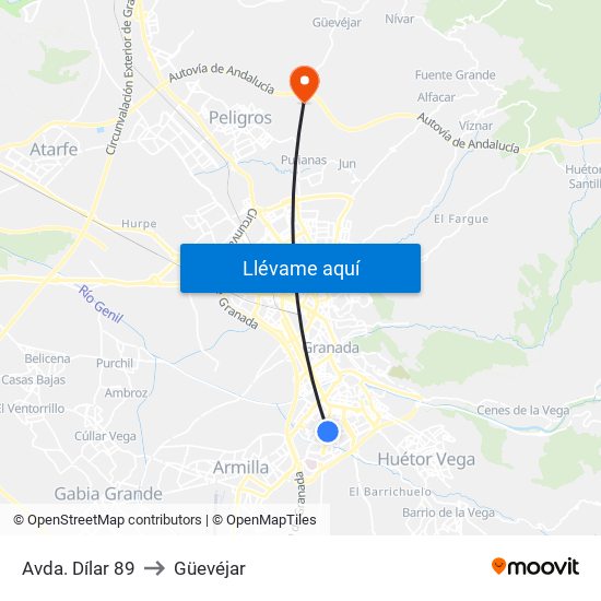Avda. Dílar 89 to Güevéjar map