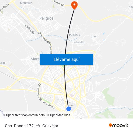 Cno. Ronda 172 to Güevéjar map