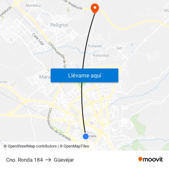 Cno. Ronda 184 to Güevéjar map