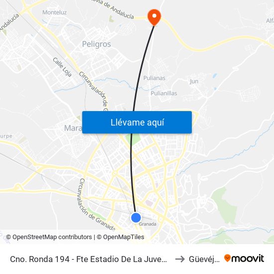 Cno. Ronda 194 - Fte Estadio De La Juventud to Güevéjar map