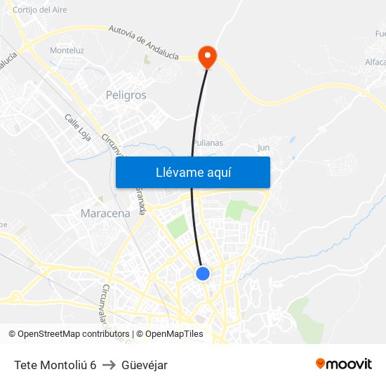 Tete Montoliú 6 to Güevéjar map