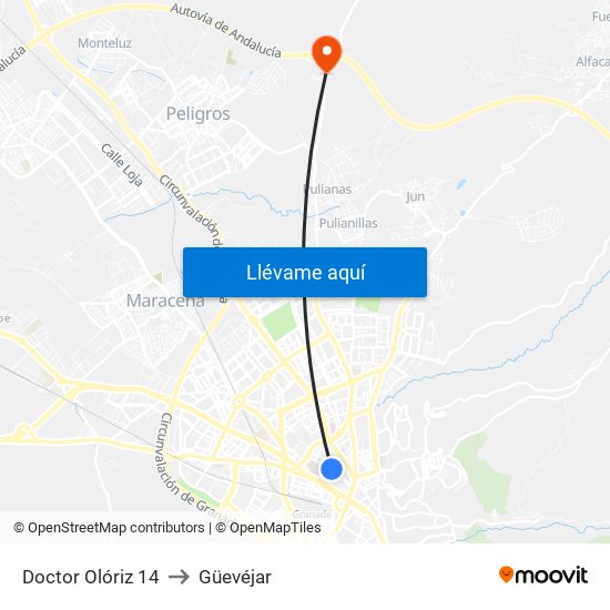 Doctor Olóriz 14 to Güevéjar map